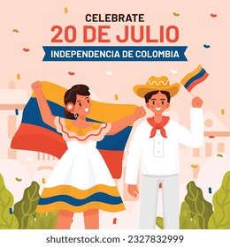 Colombia independence day background. Colombian independence day celebration. July 20. vector illustration. poster, banner, flyer, greeting card, template. 20th July. wavy Colombian flag.