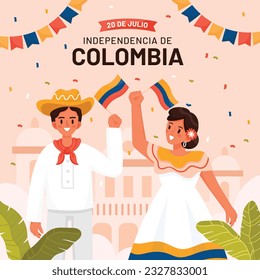 Colombia independence day background. Colombian independence day celebration. July 20. vector illustration. poster, banner, flyer, greeting card, template. 20th July. wavy Colombian flag.