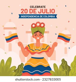 Colombia independence day background. Colombian independence day celebration. July 20. vector illustration. poster, banner, flyer, greeting card, template. 20th July. wavy Colombian flag.