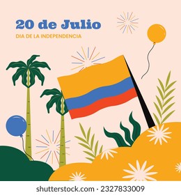 Colombia independence day background. Colombian independence day celebration. July 20. vector illustration. poster, banner, flyer, greeting card, template. 20th July. wavy Colombian flag.