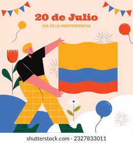 Colombia independence day background. Colombian independence day celebration. July 20. vector illustration. poster, banner, flyer, greeting card, template. 20th July. wavy Colombian flag.