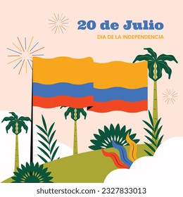 Colombia independence day background. Colombian independence day celebration. July 20. vector illustration. poster, banner, flyer, greeting card, template. 20th July. wavy Colombian flag.