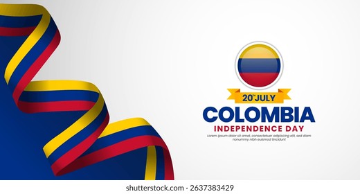 Colombia Independence day banner background 20th July design element with waving ribbon flag
