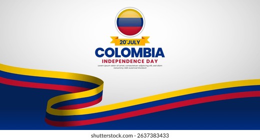 Colombia Independence day banner background 20th July design element with waving ribbon flag