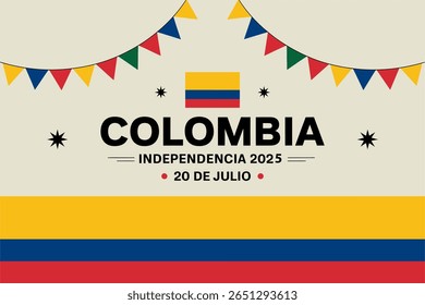 Colombia Independence Day banner, independencia 2025, 20 de julio, patriotic celebration, national holiday, festive design, flag background