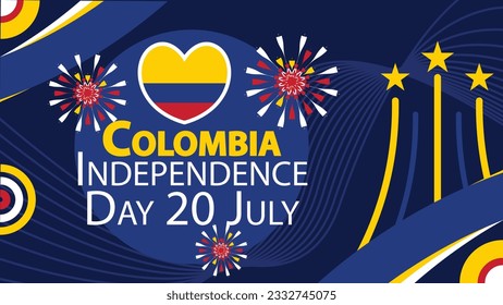 Colombia Independence Day Banner, Vektordesign. Retro geometrische Formen und lebendiger Hintergrund. Happy Colombia Independence Day moderne minimale grafische Poster-Illustration. Thema der kolumbianischen Flagge.