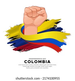 Kolumbien Independence Day Design mit Hand, die Flagge. Kolumbien-Fahne-Vektorgrafik