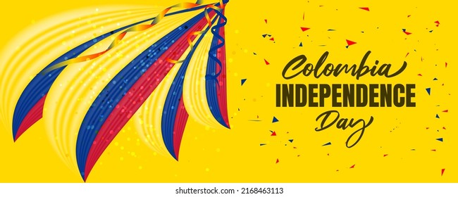 Unabhängigkeitstag Kolumbiens mit Flaggenschwenkung und gelbem Hintergrund-Design