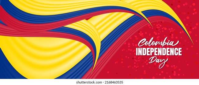 Colombia independence day with Colombia flag waving and red color background design