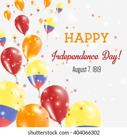 Colombia Independence Day Greeting Card. Flying Balloons in Colombian National Colors. Happy Independence Day Colombia Vector Illustration.