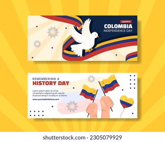 Colombia Independence Day Horizontal Banner Cartoon Hand Drawn Templates Background Illustration