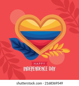 colombia independence day lettering template with flag
