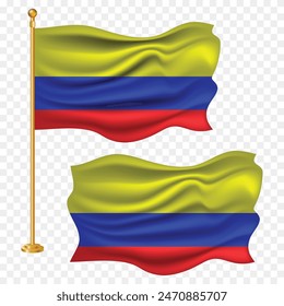 Colombia independence day with national flag waving fabric illustration png element with pole emoji and clipart transparent background
