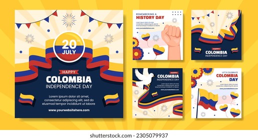 Colombia Independence Day Social Media Post Cartoon Hand Drawn Templates Background Illustration