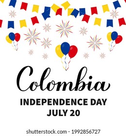 Colombia Independence Day typography poster. National holiday celebrated on July 20. Vector template for banner, greeting card, flyer, etc.