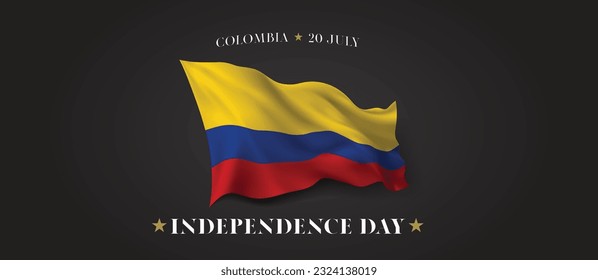 Colombia independence day vector banner, greeting card. Colombian wavy flag in 20th of July patriotic holiday horizontal design with realistic flag