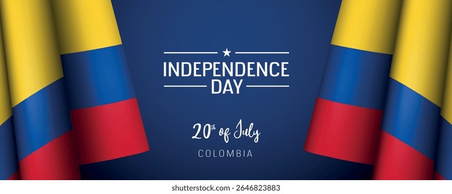 Colombia independence day vector banner, greeting card. Colombian wavy flag in 20th of July national patriotic holiday horizontal design