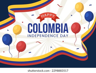 Colombia Independence Day Vector Illustration with Waving Flag in National Holiday Celebration Flat Cartoon Hand Drawn Landing Page Templates
