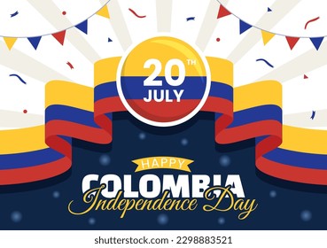 Colombia Independence Day Vector Illustration with Waving Flag in National Holiday Celebration Flat Cartoon Hand Drawn Landing Page Templates
