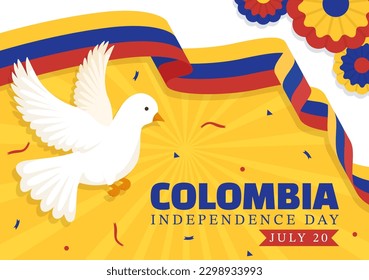 Colombia Independence Day Vector Illustration with Waving Flag in National Holiday Celebration Flat Cartoon Hand Drawn Landing Page Templates