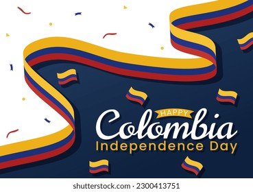 Colombia Independence Day Vector Illustration with Waving Flag in National Holiday Celebration Flat Cartoon Hand Drawn Landing Page Templates