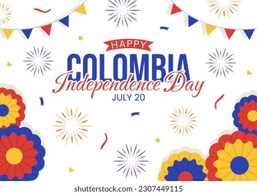 Colombia Independence Day Vector Illustration with Waving Flag in National Holiday Celebration Flat Cartoon Hand Drawn Landing Page Templates