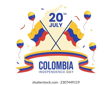 Colombia Independence Day Vector Illustration with Waving Flag in National Holiday Celebration Flat Cartoon Hand Drawn Landing Page Templates