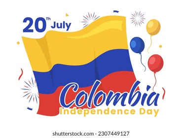 Colombia Independence Day Vector Illustration with Waving Flag in National Holiday Celebration Flat Cartoon Hand Drawn Landing Page Templates