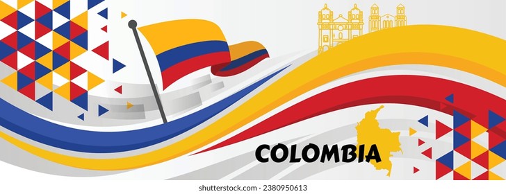 Colombia Independence Day Vector Illustration with Waving Flag in National Holiday Celebration Flat Cartoon Hand Drawn Landing Page Templates

