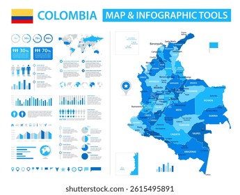 Colombia Infographic Map with Data Visualization Elements - Vector Map of Colombia