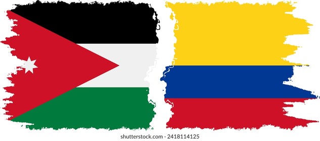 Colombia and Jordan grunge flags connection, vector