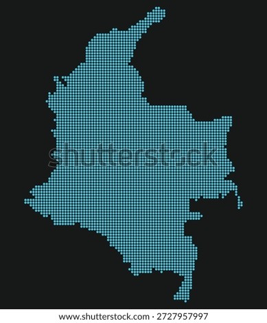 Colombia Light Blue Dotted Map on Black Background for Cyber Security Hubs. 