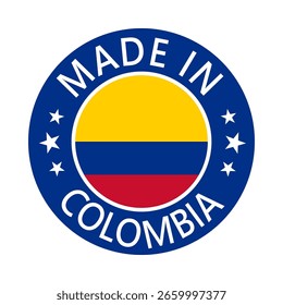 Colombia Made in Stamp in circle with flag Vector template on white background