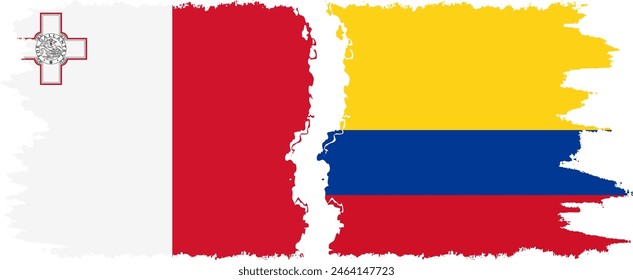 Colombia and Malta grunge flags connection, vector