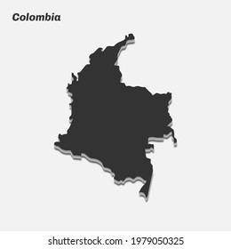Colombia map 3d silhouette. Vector illustration.
