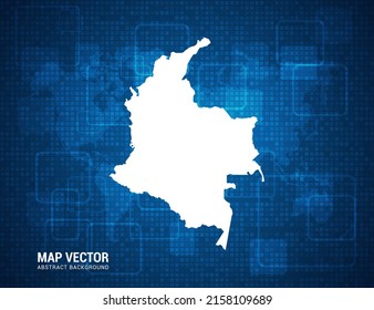 Mapa colombiano con textura de tablero de píxeles con tecnología de fondo azul abstracto.