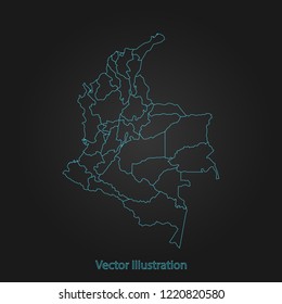 Colombia map - Abstract mash line and point scales on dark background with Colombia. flat design style, clean and modern. Vector Illustration eps10