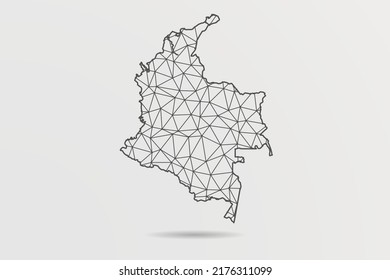 Colombia Map - Abstract mash line and point scales on white background with World Map. Wire Frame 3D mesh polygonal network line, design sphere, dot and structure - Vector illustration eps 10