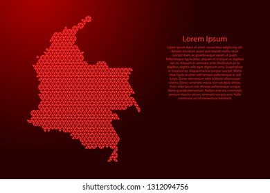 Colombia map abstract schematic from red triangles repeating pattern geometric background with nodes for banner, poster, greeting card. Vector illustration.