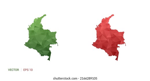 Colombia map of abstract vector polygon set couple color green and red.