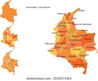 COLÔMBIA MAP com suas divisões administrativas e regiões