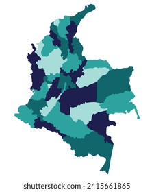 Karte Kolumbiens. Karte von Kolumbien in Verwaltungsprovinzen in mehrfarbigen Gebieten