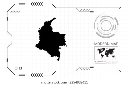 Mapa colombiano del marco digital negro HUD, GUI, interfaz de interfaz de usuario vector de radar.