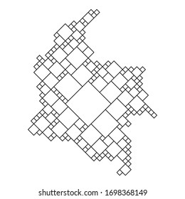Colombia map from black pattern from a grid of squares of different sizes . Vector illustration.
