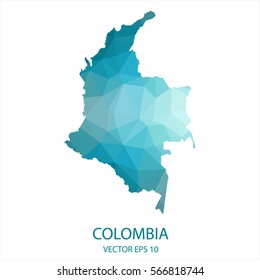 Colombia map - blue geometric rumpled triangular low poly style gradient graphic background , polygonal design for your . Vector illustration eps 10.