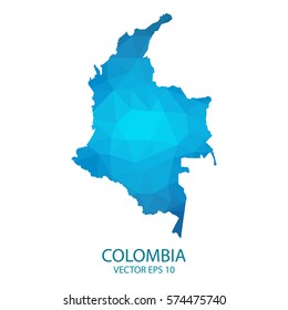 Colombia map - blue geometric rumpled triangular low poly style gradient graphic background , polygonal design for your . Vector illustration eps 10.