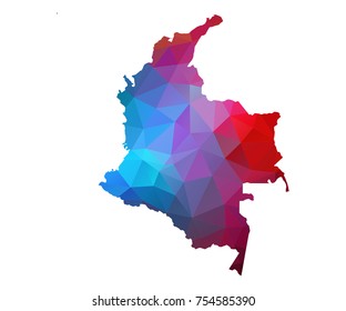 colombia map. Blue and Red polygonal shape vector illustration on white background. Vector illustration eps 10.