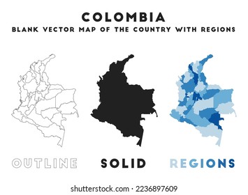 Mapa de Colombia. Fronteras de Colombia para tu infografía. Forma de campo del vector. Ilustración vectorial.