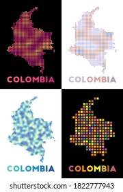 Mapa de Colombia. Colección del mapa de Colombia en estilo punteado. Las fronteras del país están llenas de rectángulos para su diseño. Ilustración vectorial.
