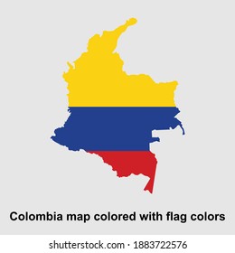 Colombia map colored with flag colors isolated vector illustration